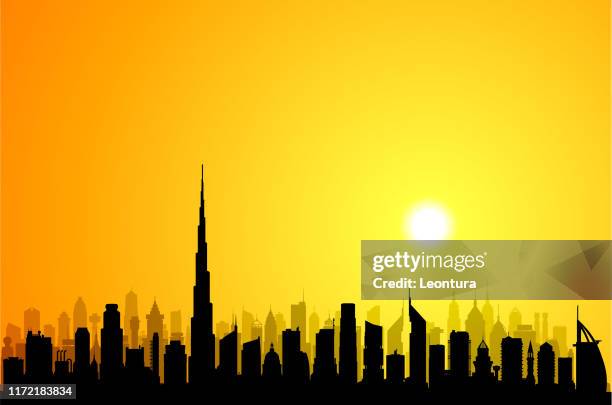 dubai (all buildings are complete and moveable) - burj khalifa sunset stock illustrations