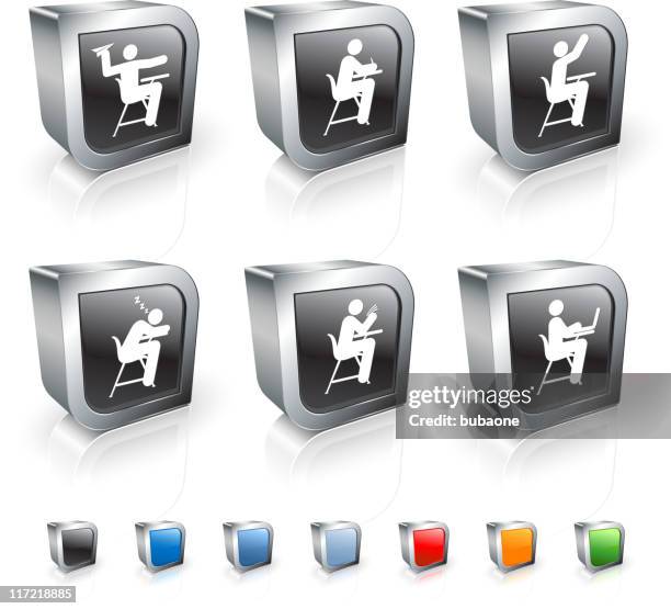 school and education classroom 3d royalty free vector icon set - student thinking white background stock illustrations
