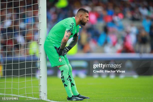 Jonathan Orozco of Santos Laguna reacts during the 12th round match between Pumas UNAM and Santos Laguna as part of the Torneo Apertura 2019 Liga MX...