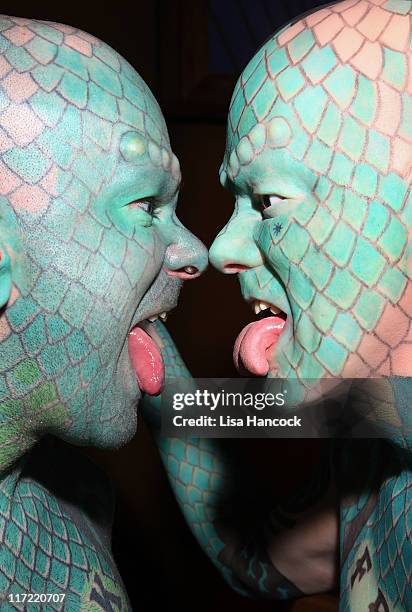 Erik "The Lizardman" Sprague attends the Lizardman wax figure unveiling at the Ripley's Believe It or Not Odditorium on June 24, 2011 in New York,...