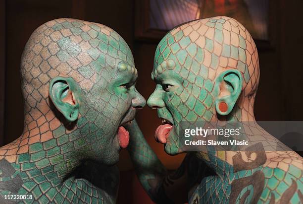 Entertainer Erik "The Lizardman" Sprague attends the Lizardman wax figure unveiling at the Ripley's Believe It or Not Odditorium on June 24, 2011 in...