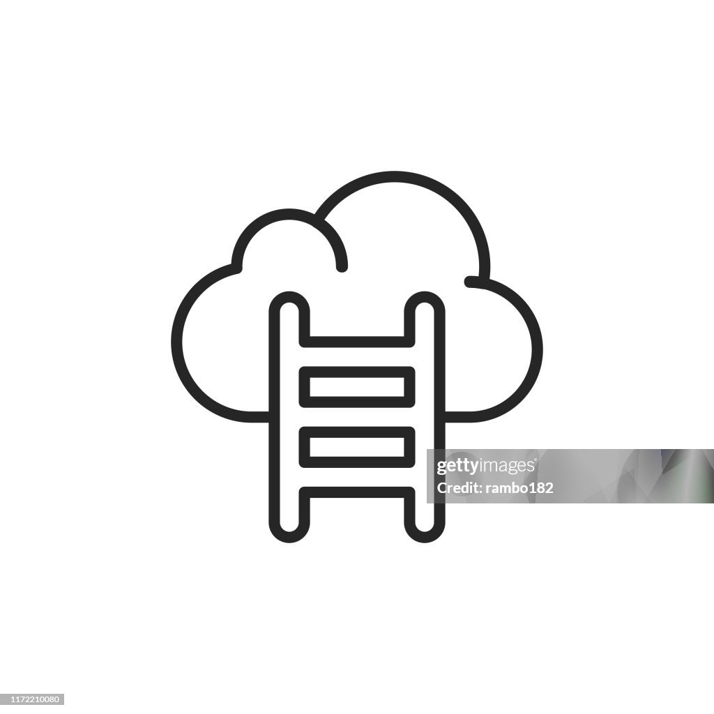 Ladder with Clouds Line Icon. Editable Stroke. Pixel Perfect. For Mobile and Web.
