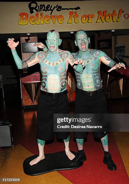 Erik Sprague "The Lizardman" attends the Lizardman wax figure unveiling at the Ripley's Believe It or Not Odditorium on June 24, 2011 in New York,...