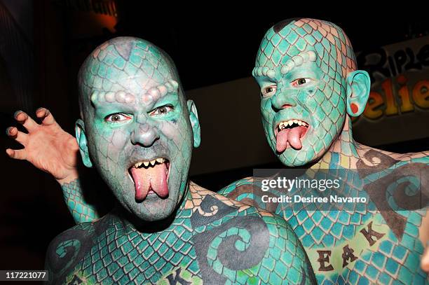 Erik Sprague "The Lizardman" attends the Lizardman wax figure unveiling at the Ripley's Believe It or Not Odditorium on June 24, 2011 in New York,...