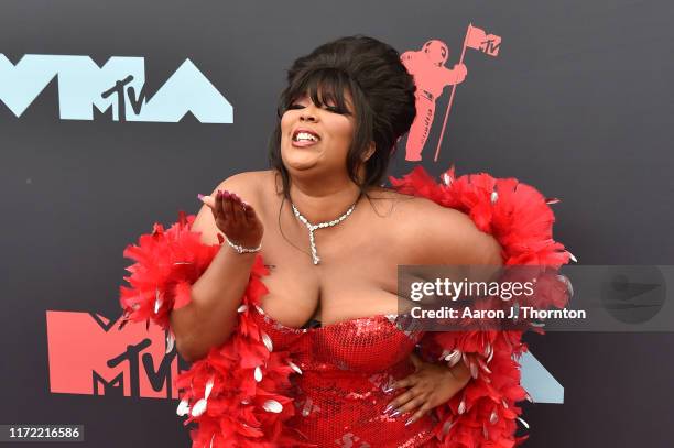 Singer / Rapper Lizzo attends the 2019 MTV Video Music Awards red carpet at Prudential Center on August 26, 2019 in Newark, New Jersey.