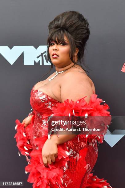 Singer / Rapper Lizzo attends the 2019 MTV Video Music Awards red carpet at Prudential Center on August 26, 2019 in Newark, New Jersey.