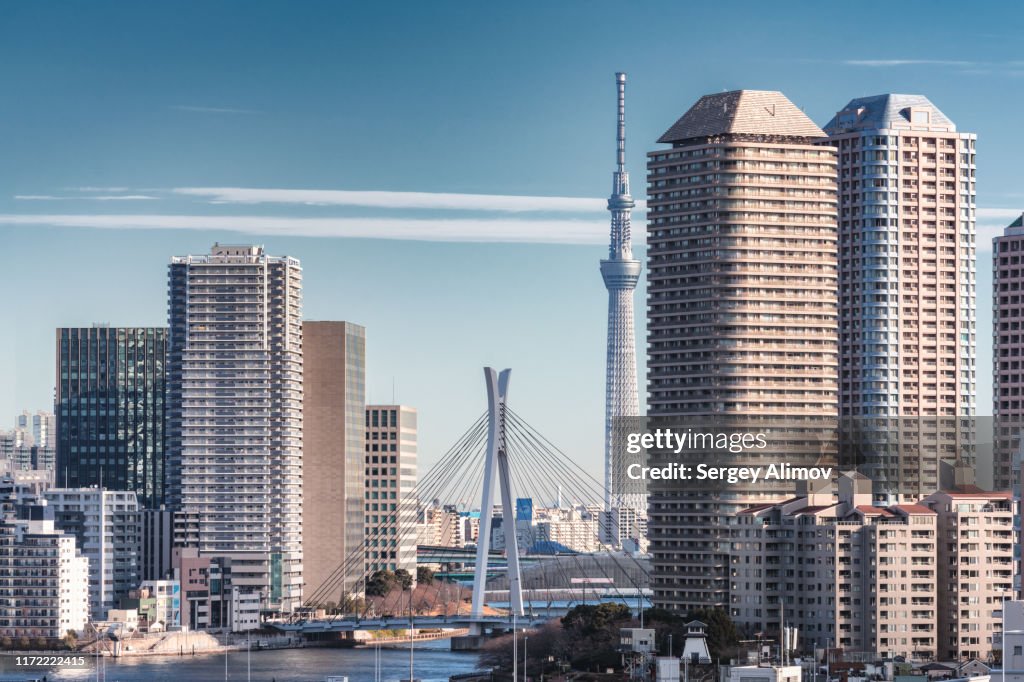 Chuo-ohashi bridge, skyline of Tokyo