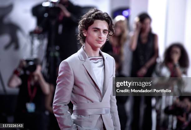 Timothée Chalamet attends "The King" red carpet during the 76th Venice Film Festival at Sala Grande on September 02, 2019 in Venice, Italy.