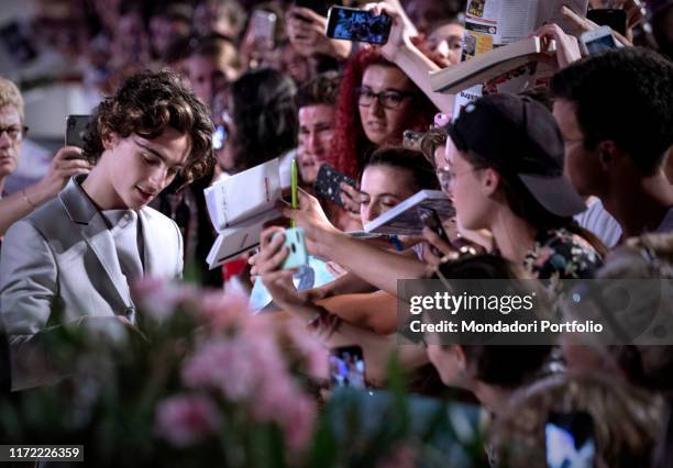 Timothée Chalamet attends "The King" red carpet during the 76th Venice Film Festival at Sala Grande on September 02, 2019 in Venice, Italy.