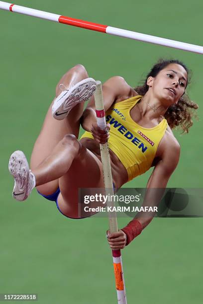 Sweden's Angelica Bengtsson competes in the Women's Pole Vault final at the 2019 IAAF World Athletics Championships at the Khalifa International...