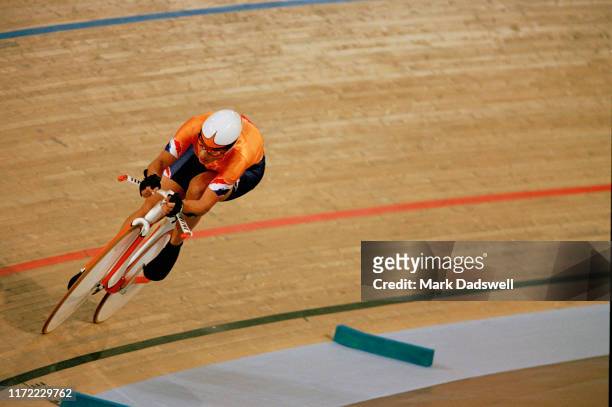 Leontien Zijlaard of the Netherlands cycling in the Women's individual pursuit race on 18th September 2000 during the XXVII Olympic Summer Games at...