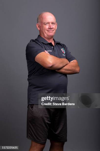 London Irish Director of Rugby, Declan Kidney poses for a portrait during the London Irish squad photocall for the 2019-2020 Gallagher Premiership...