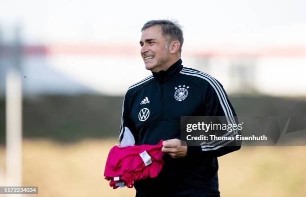 Head coach Stefan Kuntz of Germany reacts during the Germany Under 21 Training Session at Stadion Zwickau on September 04, 2019 in Zwickau, Germany.