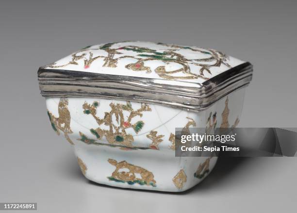 Box , 1730-1740. Possibly France, mid-18th century. Enamel and gold leaf on copper mounted in silver; overall: 3.9 x 6.3 x 5.1 cm .