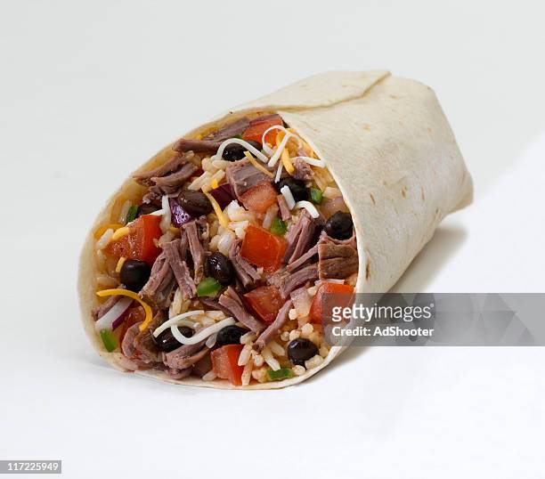 burrito (shredded beef) - burrito stockfoto's en -beelden