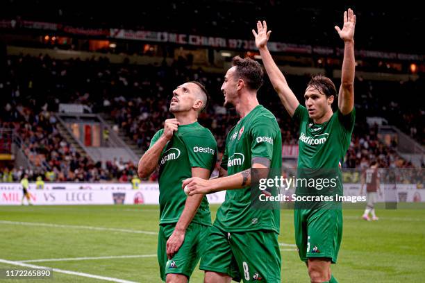 Franck Ribery of Fiorentina, Gaetano Castrovilli of Fiorentina, Milan Badelj of Fiorentina during the Italian Serie A match between AC Milan v...