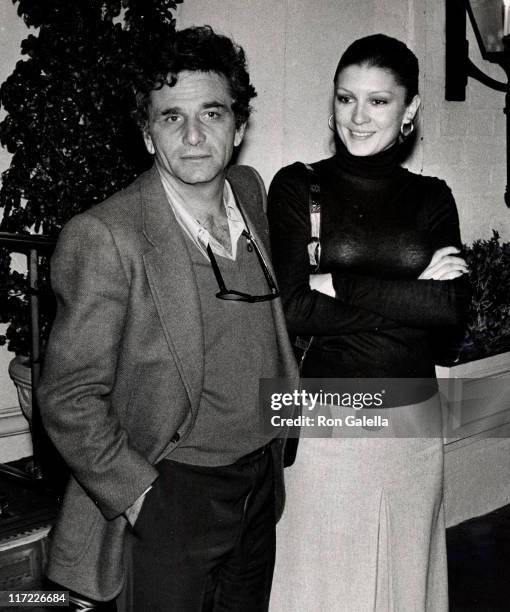 Actor Peter Falk and wife Shera Danese sighted on February 13, 1977 at Chasen's Restaurant in Beverly Hills, California.
