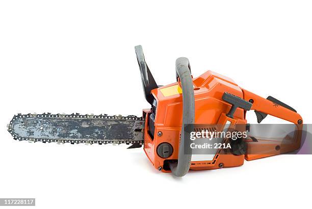 chainsaw on white - kettingzaag stockfoto's en -beelden