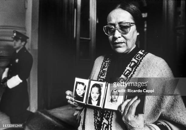 Grandmother of Plaza de Mayo, Matilde 'Sacha' Artes shows the photographs of her daughter Graciela Rutilo Artes and granddaughter Carla Rutilo Artes...