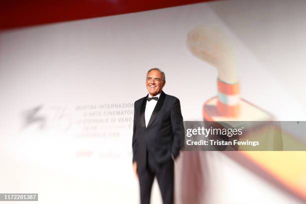 Alberto Barbera walks the red carpet ahead of the "Chiara Ferragni - Unposted" screening during the 76th Venice Film Festival at Sala Giardino on...