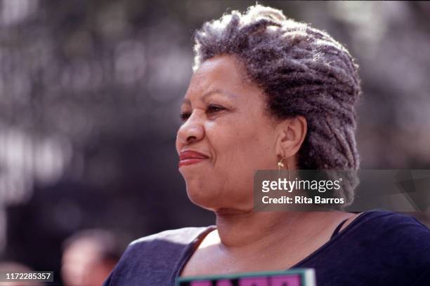 American author and Nobel laureate Toni Morrison reads from her work during an outdoor event at Bryant Park, New York, New York, September 12, 1994.