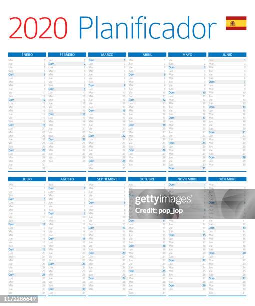 stockillustraties, clipart, cartoons en iconen met kalender planner 2020. spaanse versie - 2019 2020 calendar