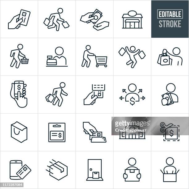 shopping thin line icons - editable stroke - consumerism stock illustrations