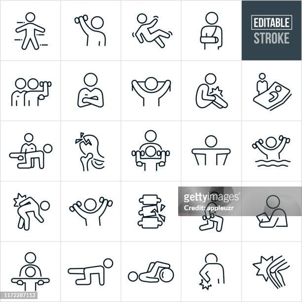 physical therapy thin line icons - editable stroke - checking sports stock illustrations