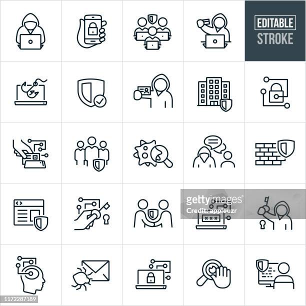 cyber security thin line icons -editable stroke - protection stock illustrations