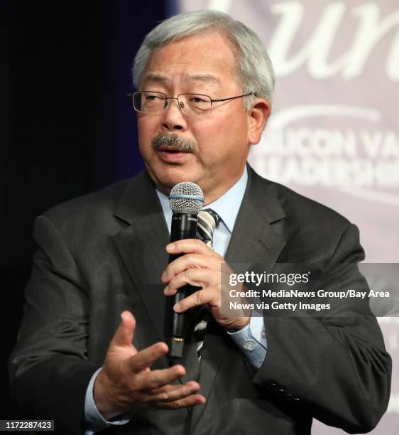 San Francisco Mayor Ed Lee speaks during a panel discussion at the Silicon Valley Leadership Group annual luncheon at the Santa Clara Convention...