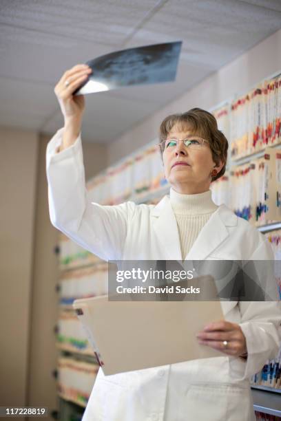 female dentist checking x-ray. - x ray arm stock pictures, royalty-free photos & images