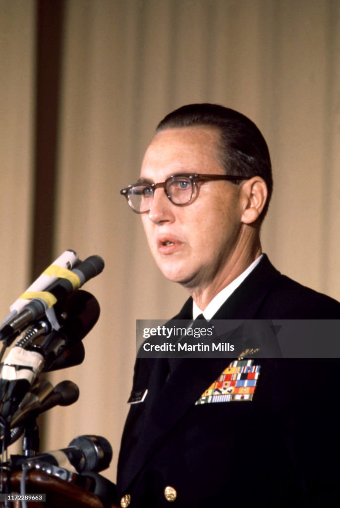 Edwin M. Rosenberg of the United States Navy speaks during a press ...