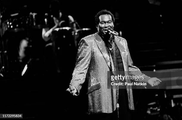 American Soul and R&B singer Luther Vandross performs onstage at the Aire Crown Theater, Chicago, Illinois, January 12, 1984.