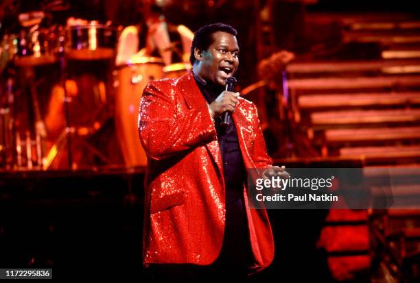 American Soul and R&B singer Luther Vandross performs onstage at the Aire Crown Theater, Chicago, Illinois, January 12, 1984.