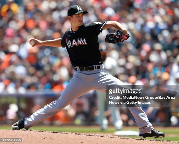 Miami Marlins' starting pitcher Jacob Turner throws against the San Francisco Giants in the first inning at AT&T Park in San Francisco, Calif. On...