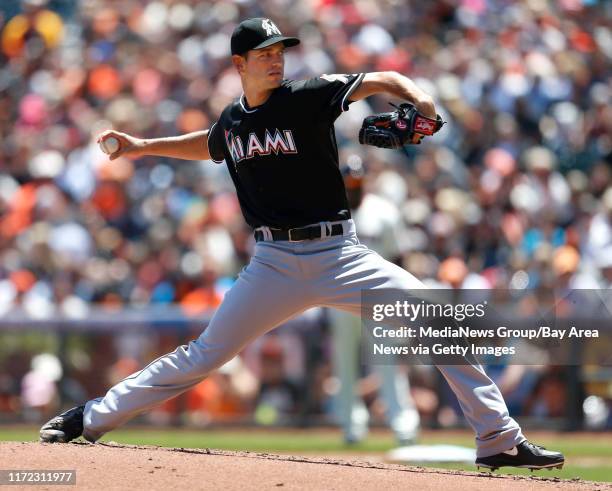 Miami Marlins' starting pitcher Jacob Turner throws against the San Francisco Giants in the first inning at AT&T Park in San Francisco, Calif. On...