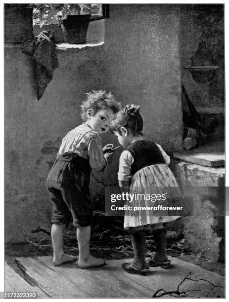 forbidden arms by marie (mizzi) wunsch - 19th century - child bad behavior stock illustrations