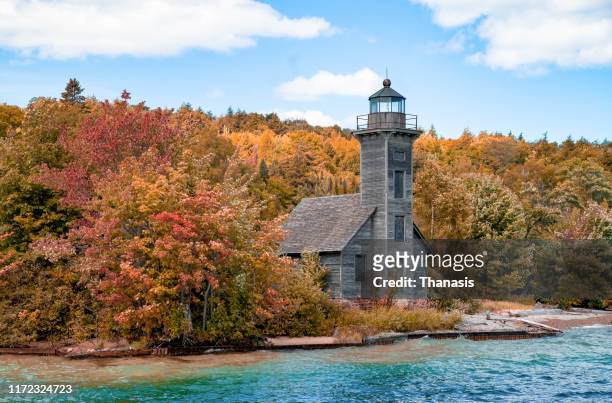 grand island east channel lighthouse - stock photo - pictured rocks national lakeshore ストックフォトと画像