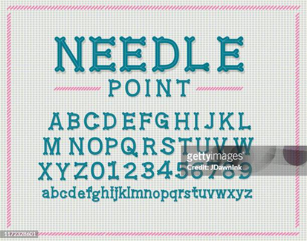 retro needle point or cross stitch alphabet font design - embroidery letters stock illustrations