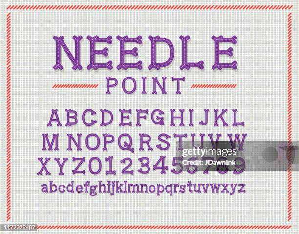 retro needle point or cross stitch alphabet font design - cross stitching stock illustrations