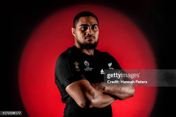 Ofa Tuungafasi poses during the New Zealand All Blacks Rugby World Cup Portrait Session on August 29, 2019 in Auckland, New Zealand.