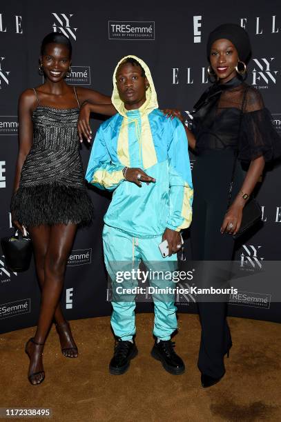 Aamito Lagum, Fik Fameica, and Judith Heard attend the E!, ELLE, and IMG NYFW kick-off party hosted by TRESemmé on September 04, 2019 in New York...