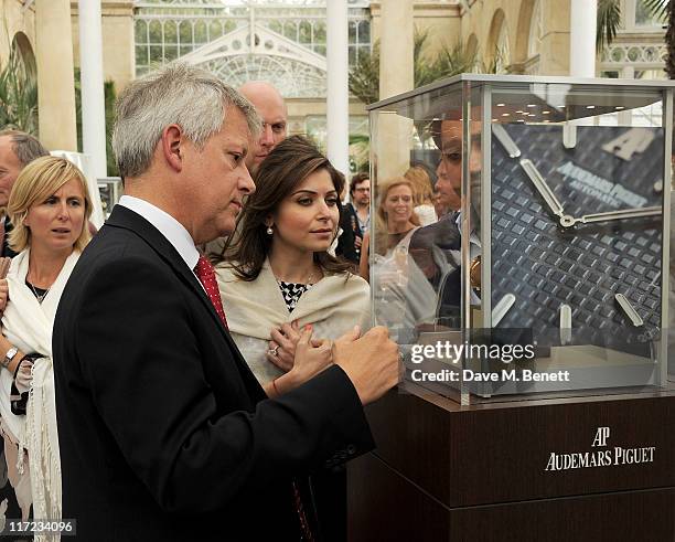 Audemars Piguet CEO Gary Mead and Kanika Chandok attend the launch of the Audemars Piguet Royal Oak Offshore 44mm at the Salon Prive in Syon Park on...