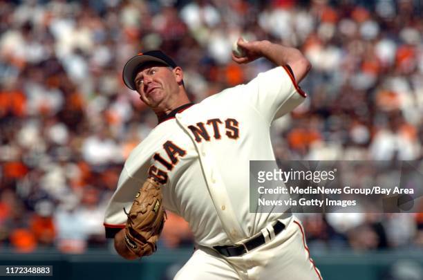 Jeff Fassero made an emergency appearance replacing injure Noah Lowry in the 2nd inning of the San Francisco Giants home opener Thursday April 6,...