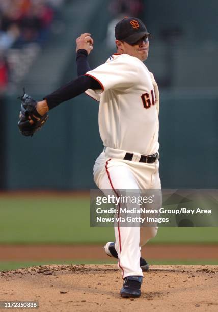 San Francisco Giants pitcher Noah Lowry, #51, pitches against the Philadelphia Phillies in the 1st inning of their game on Monday, August 22, 2005 at...