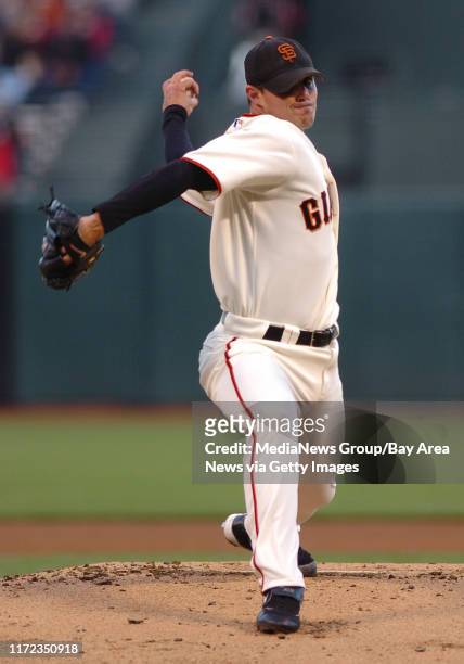 San Francisco Giants pitcher Noah Lowry, #51, pitches against the Philadelphia Phillies in the 1st inning of their game on Monday, August 22, 2005 at...
