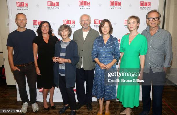 James Hillier, Lucy Cohu, Eileen Atkins, Jonathan Pryce, Amanda Drew, Lisa O'Hare and Director Jonathan Kent pose at a press event and photo call for...