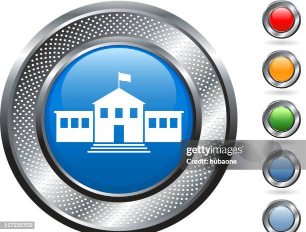 middle school building royalty free vector art on metallic button - elementary school building exterior stock illustrations