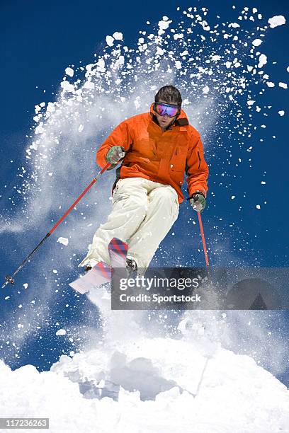 snow skier jumping - skier portrait stock pictures, royalty-free photos & images