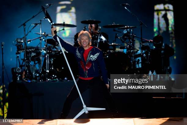 Singer Jon Bon Jovi performs with the rock band Bon Jovi during Rock in Rio festival at the Olympic Park, Rio de Janeiro, Brazil, on September 29,...